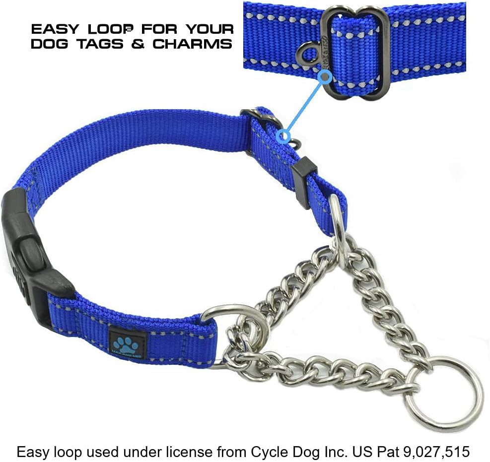 Stainless Steel Chain Martingale Collar - We Donate a Collar to a Dog Rescue for Every Collar Sold (Medium, Teal)