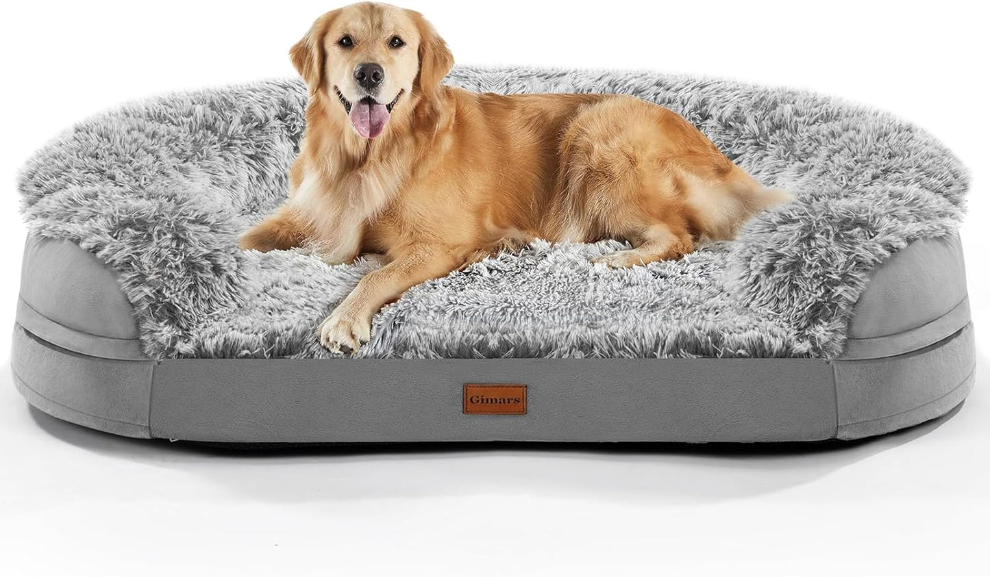 3.7 Inch Thickened Orthopedic Dog Beds for Extra Large Dogs, Supportive Dog Sofa Bed with 28D Egg-Crate Foam, Removable Washable Cover, Waterproof Lining, Half-Round Design for Puppy,Senior,Sick