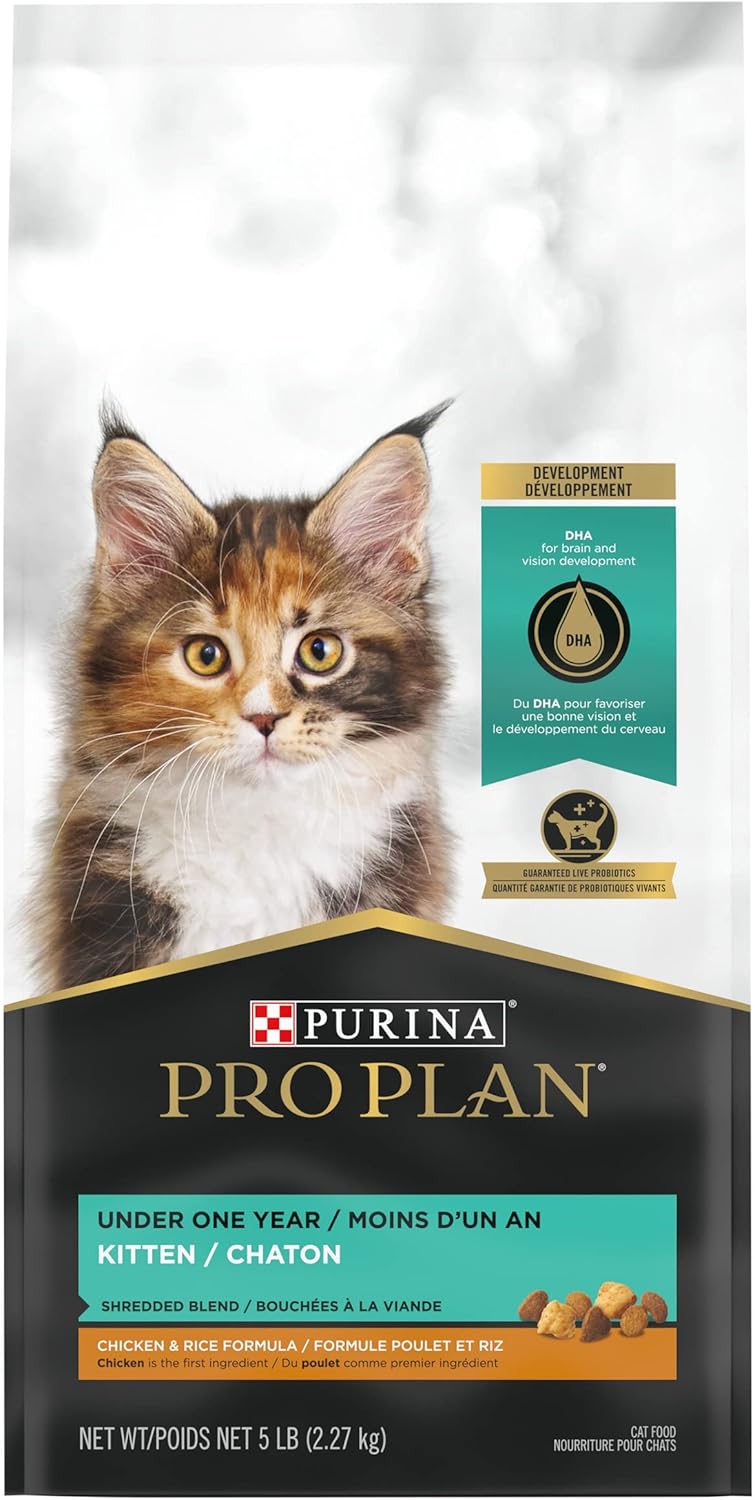 with Probiotics, High Protein Dry Kitten Food, Shredded Blend Chicken & Rice Formula - 3 Lb. Bag