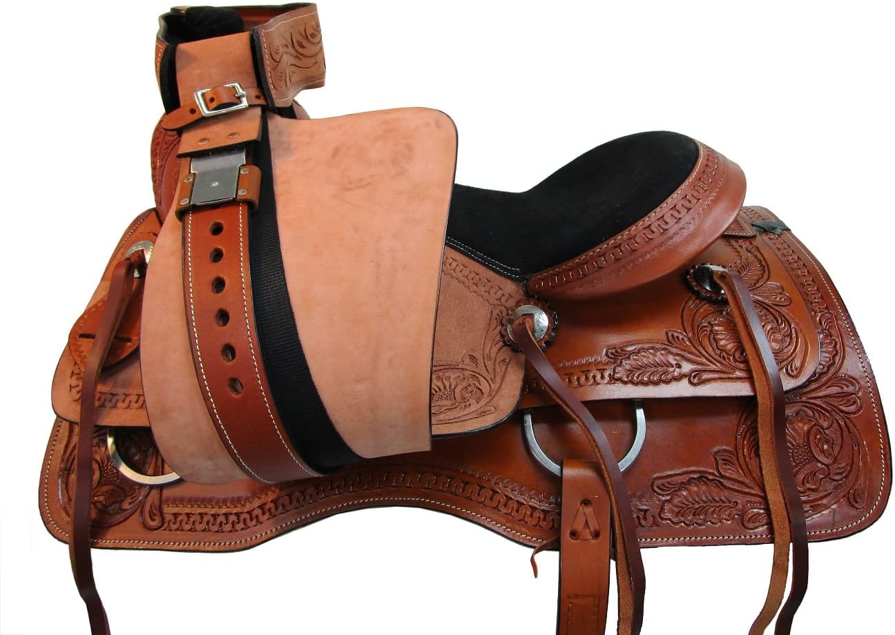 Western Trail Saddle Horse Pleasure Comfortable Ride Tooled Leather Rodeo Cowboy Saddles 15 16 17 18 FQHB