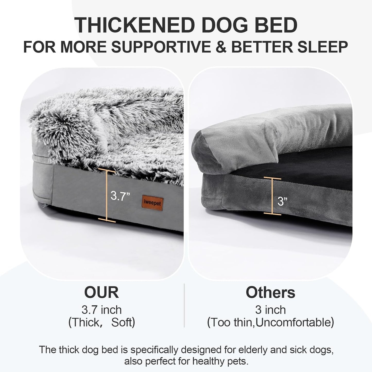 3.7 Inch Thickened Orthopedic Dog Beds for Extra Large Dogs, Supportive Dog Sofa Bed with 28D Egg-Crate Foam, Removable Washable Cover, Waterproof Lining, Half-Round Design for Puppy,Senior,Sick