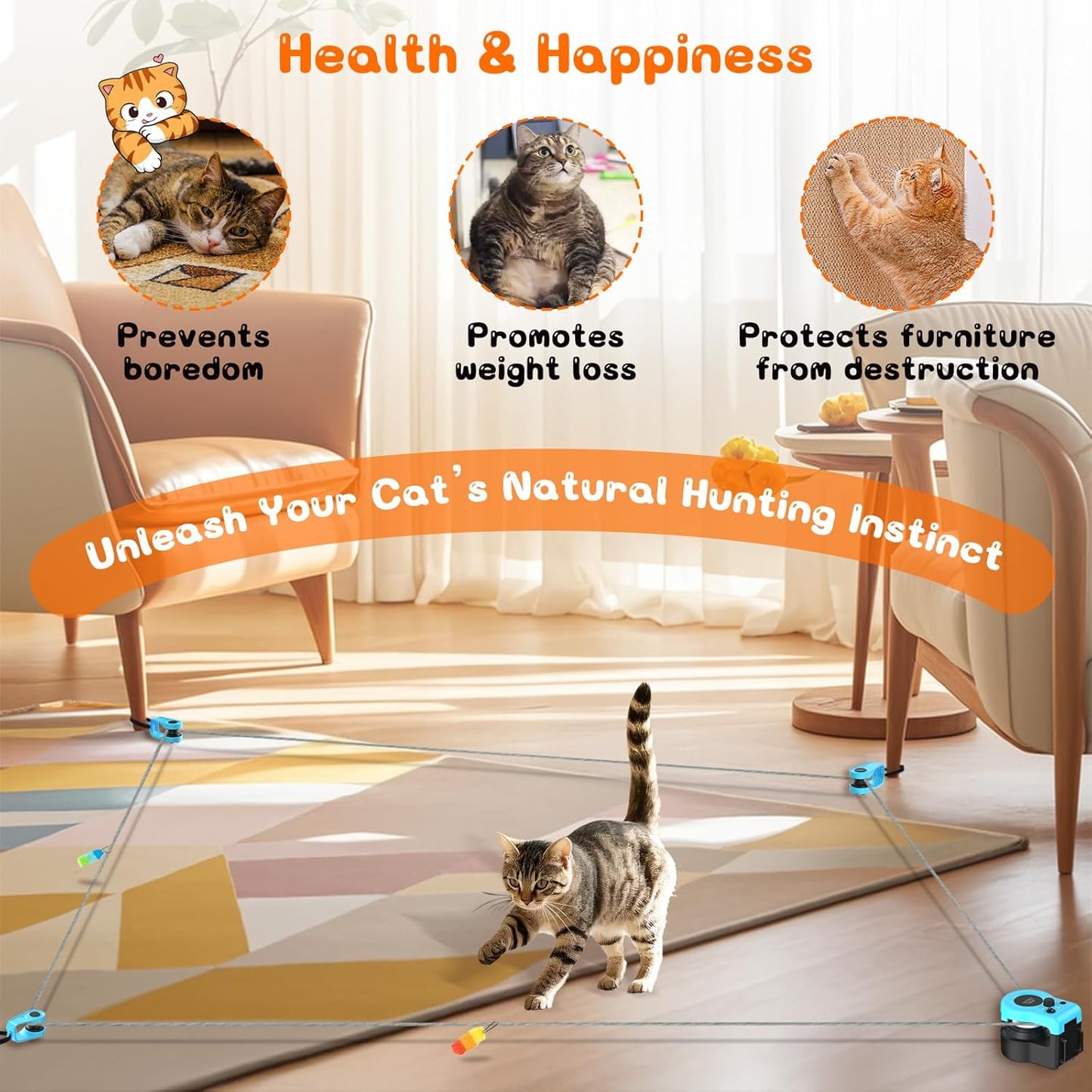Automatic Cat Treadmill with Remote Control, 3 Speeds, Quiet Motor & Durable Design | Indoor Chase Hunting Feather Toys for Fitness, Playtime & Energy Release (Blue)