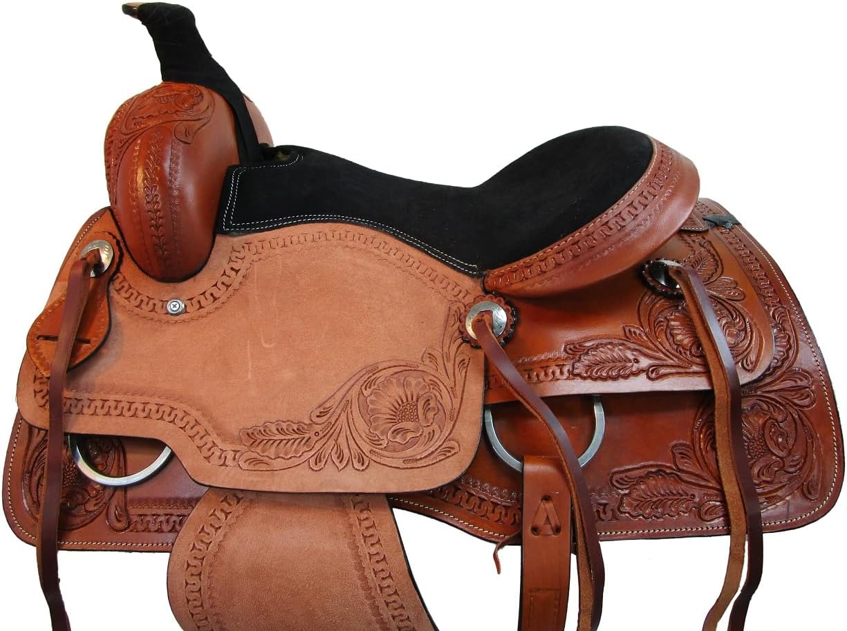 Western Trail Saddle Horse Pleasure Comfortable Ride Tooled Leather Rodeo Cowboy Saddles 15 16 17 18 FQHB