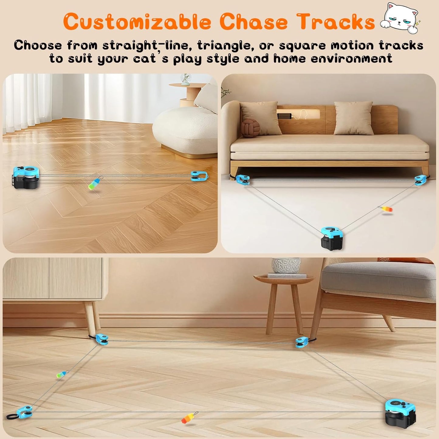Automatic Cat Treadmill with Remote Control, 3 Speeds, Quiet Motor & Durable Design | Indoor Chase Hunting Feather Toys for Fitness, Playtime & Energy Release (Blue)