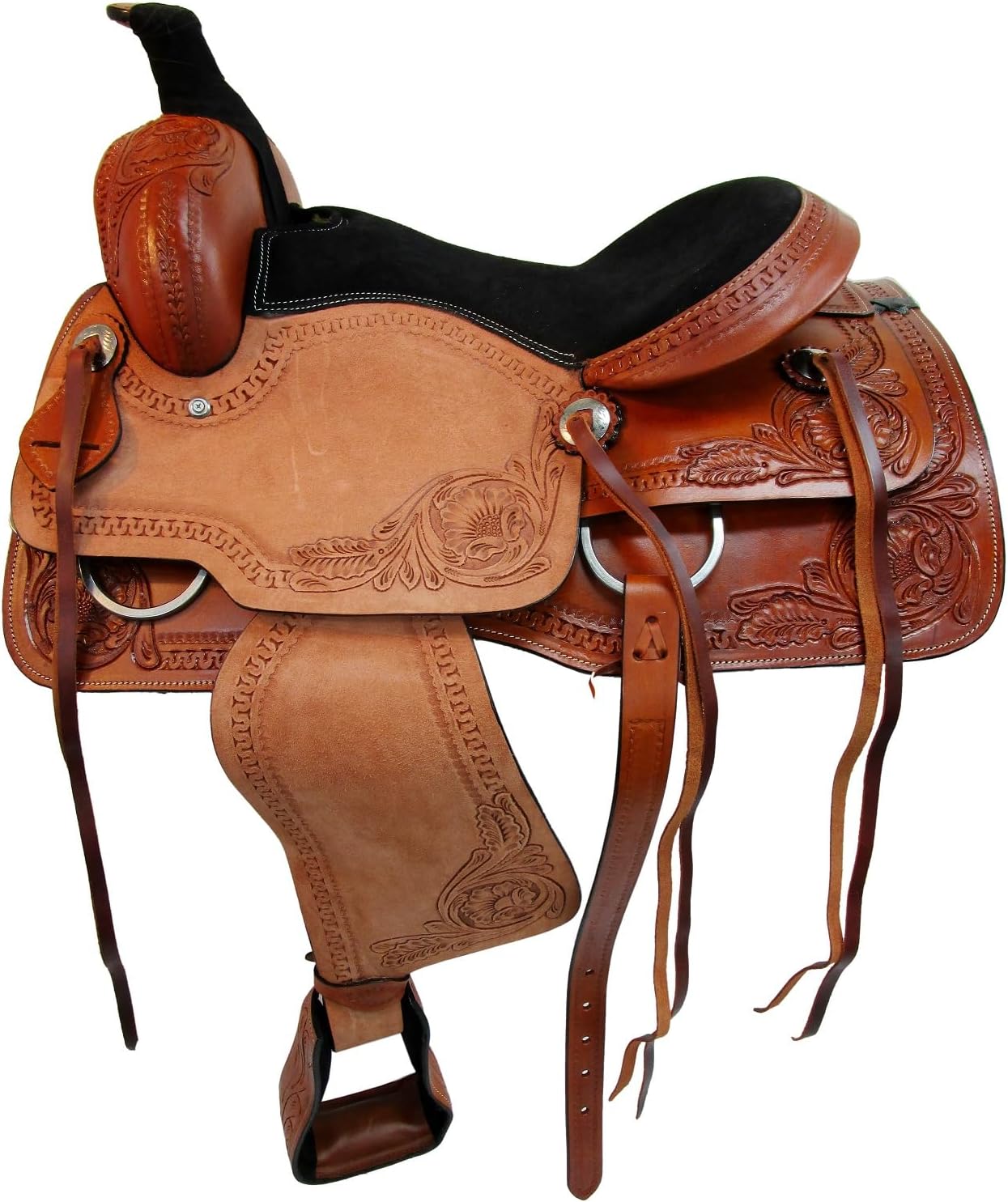 Western Trail Saddle Horse Pleasure Comfortable Ride Tooled Leather Rodeo Cowboy Saddles 15 16 17 18 FQHB