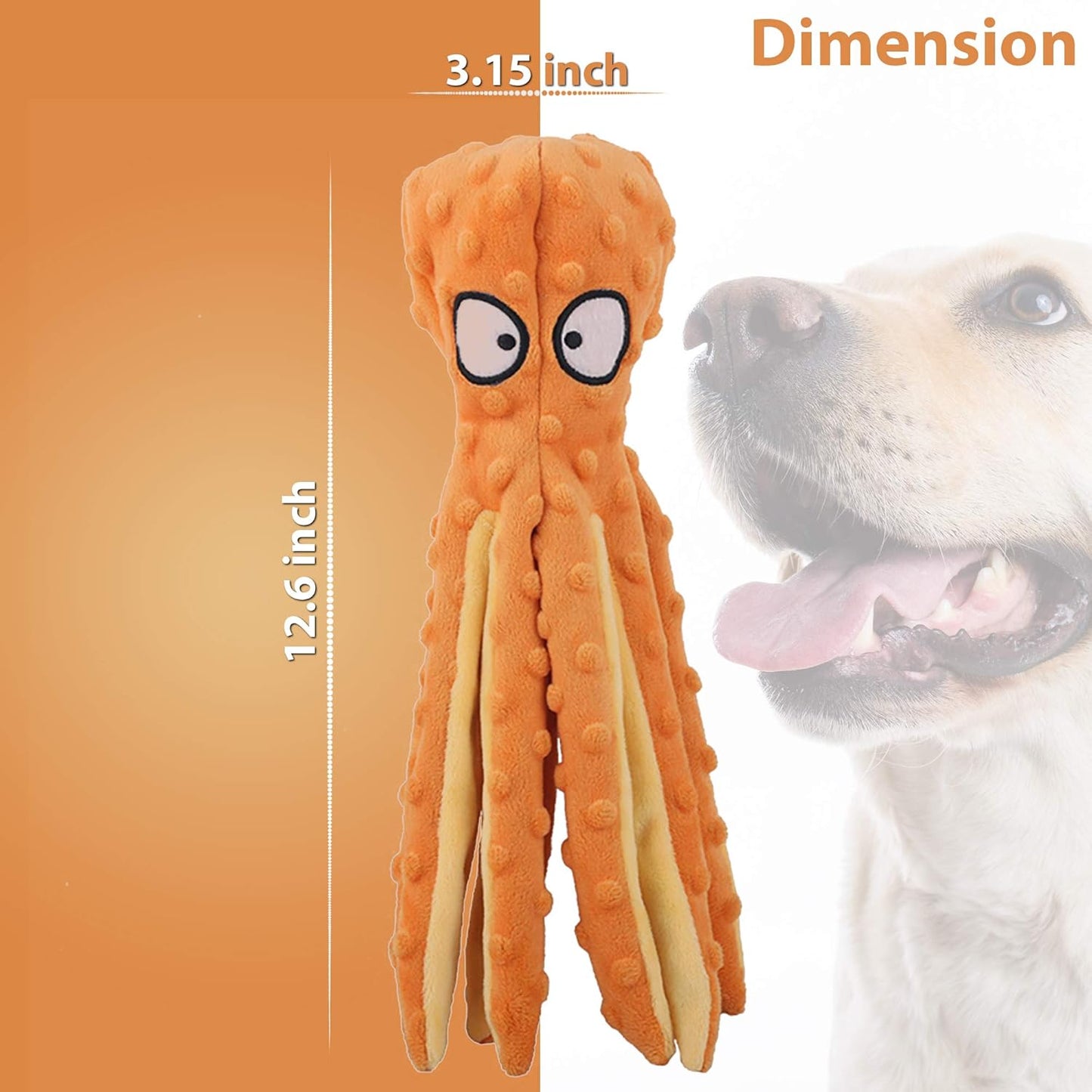2 Pack 12.6" Octopus Dog Squeaky Toys No Stuffing Crinkle Plush Dog Toys for Puppy Durable Dog Chew Toys for Small to Medium Dogs Greenorange