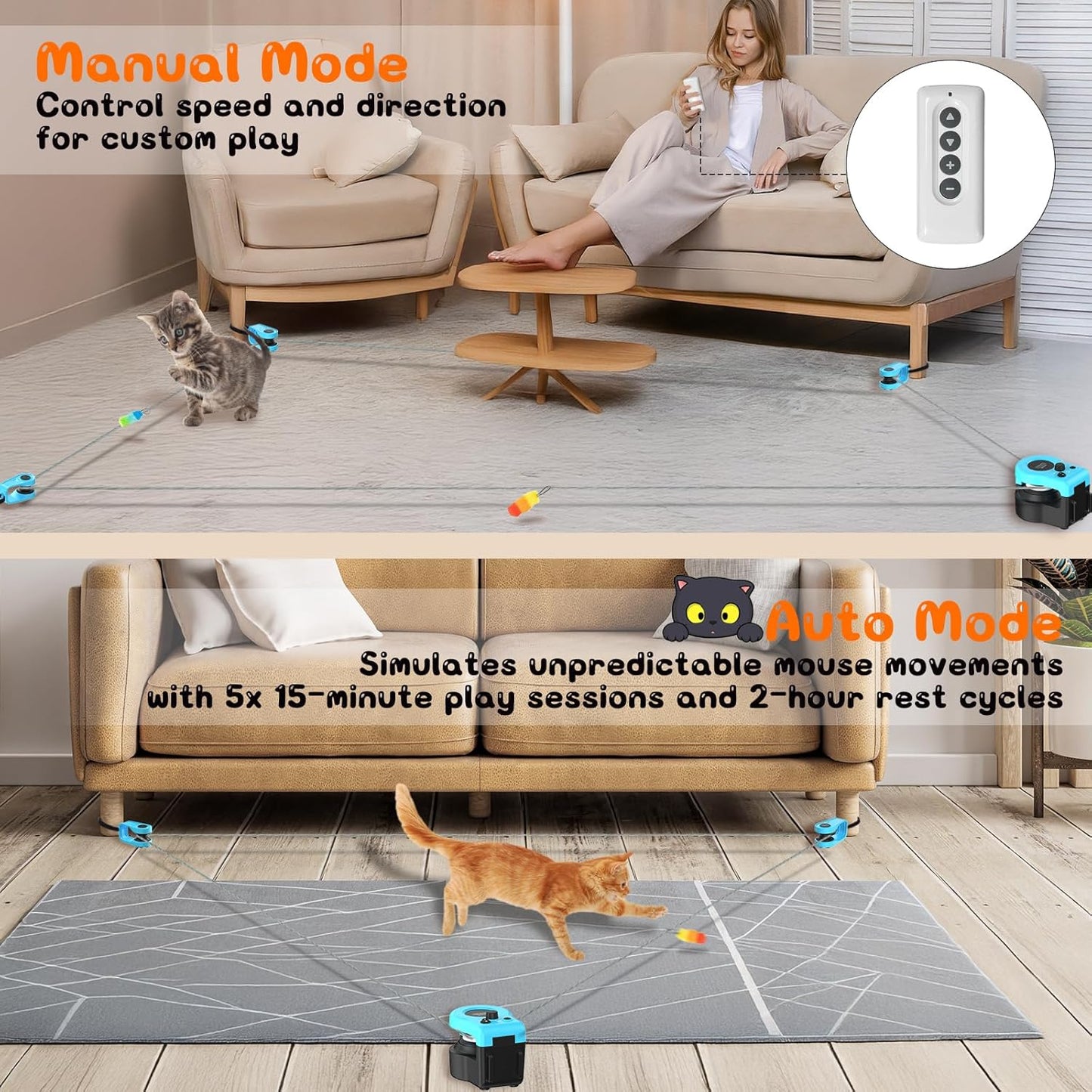 Automatic Cat Treadmill with Remote Control, 3 Speeds, Quiet Motor & Durable Design | Indoor Chase Hunting Feather Toys for Fitness, Playtime & Energy Release (Blue)