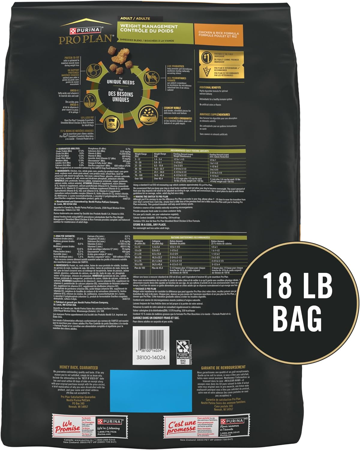 Weight Management Dry Dog Food, Shredded Blend Chicken and Rice Formula - 18 Lb. Bag