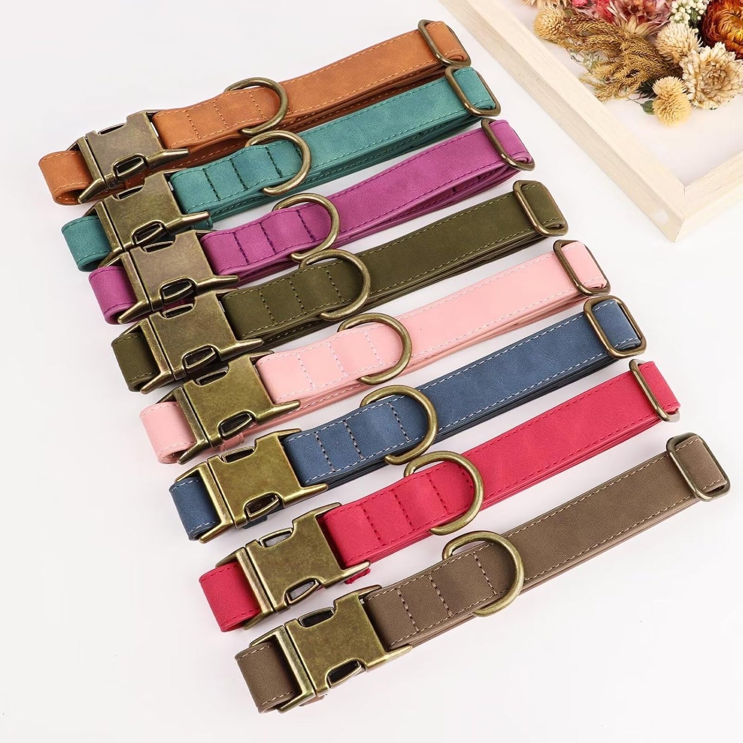 Soft Leather Dog Collar, Durable Heavy Duty Dog Collars with Quick Release Metal Buckle, Adjustable Pet Collar Faux Leather for Small Dogs, Green, S Fit 10-16" Neck