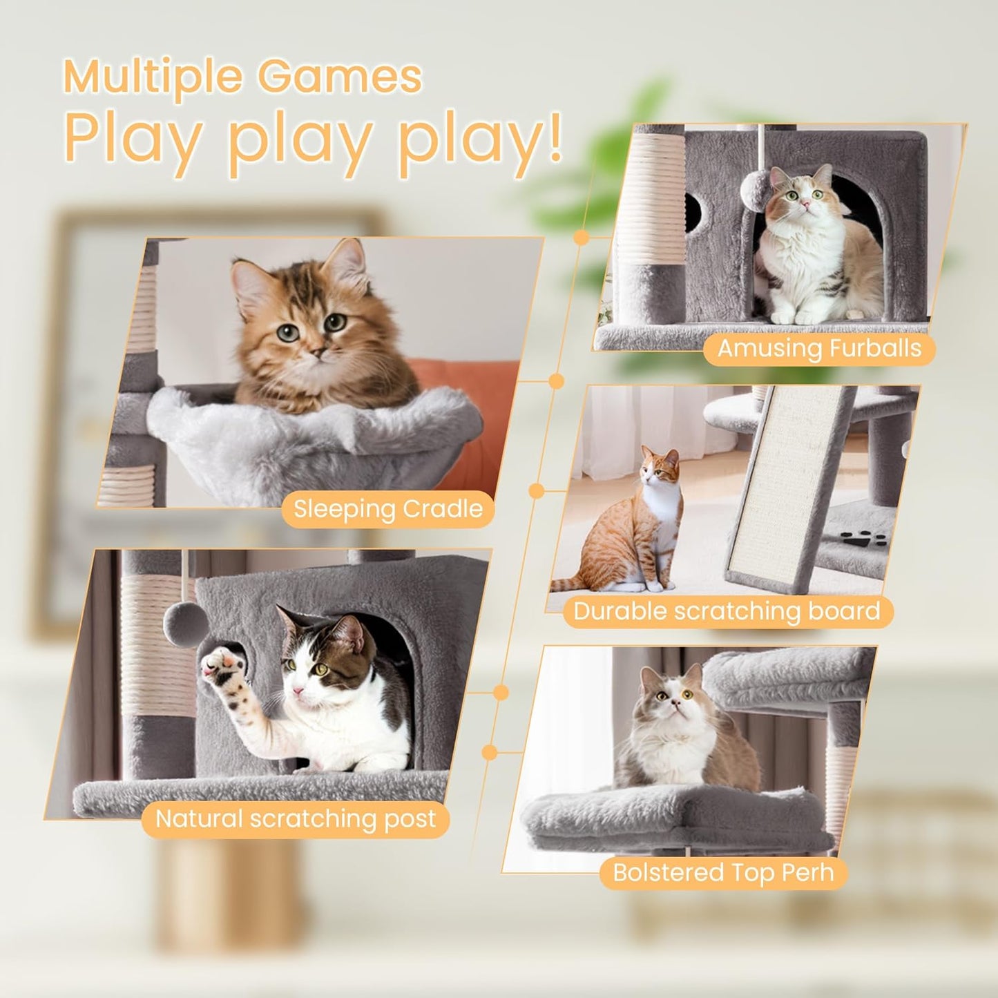68 Inches Multi-Level Large Cat Tree for Large Kitties/Big Cat Tower with Condo/Cozy