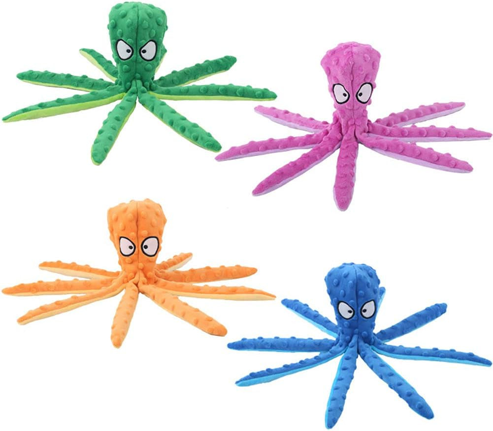 2 Pack 12.6" Octopus Dog Squeaky Toys No Stuffing Crinkle Plush Dog Toys for Puppy Durable Dog Chew Toys for Small to Medium Dogs Greenorange