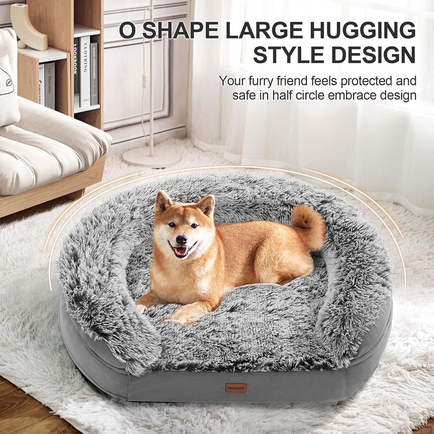 3.7 Inch Thickened Orthopedic Dog Beds for Extra Large Dogs, Supportive Dog Sofa Bed with 28D Egg-Crate Foam, Removable Washable Cover, Waterproof Lining, Half-Round Design for Puppy,Senior,Sick