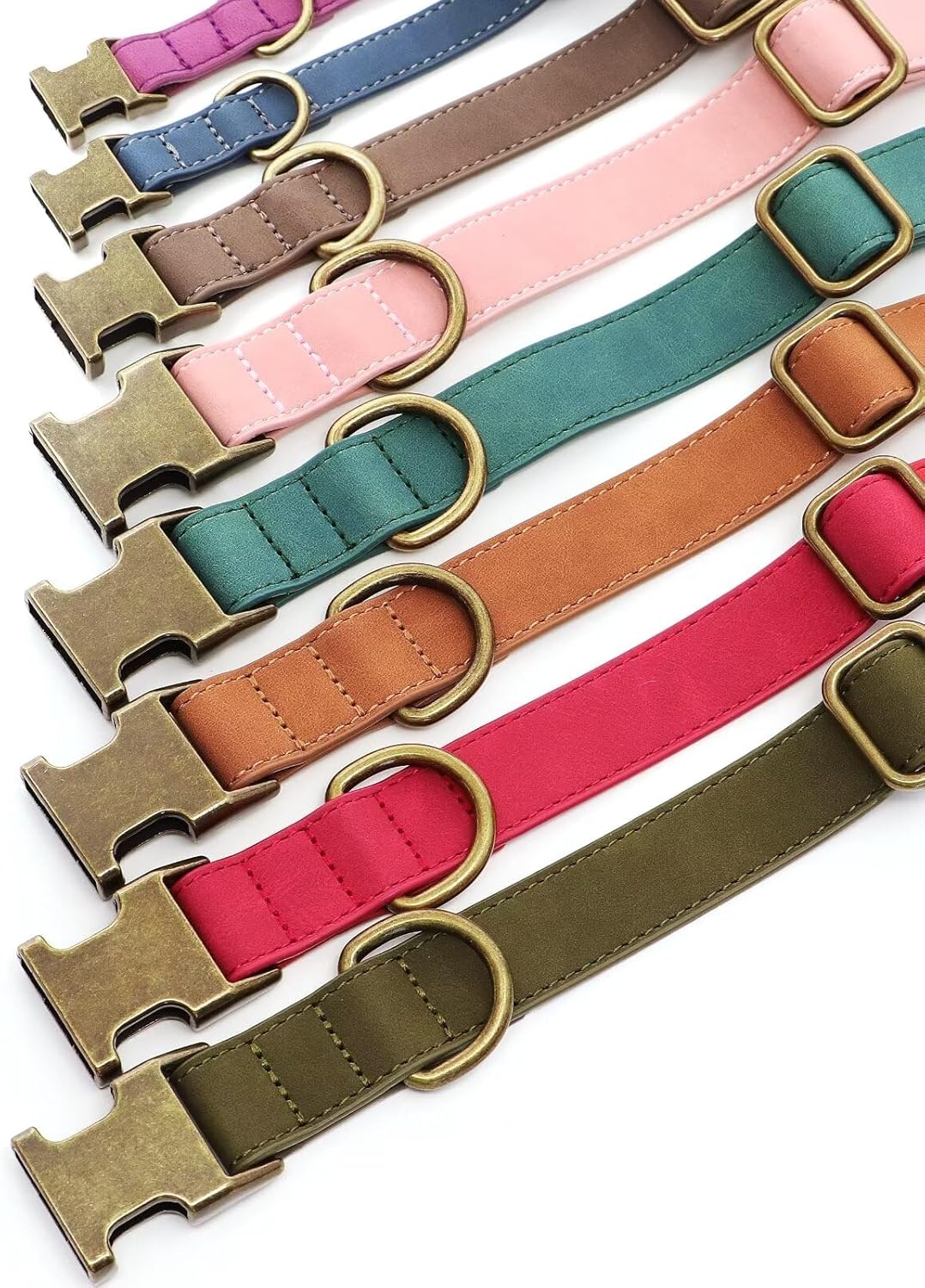 Soft Leather Dog Collar, Durable Heavy Duty Dog Collars with Quick Release Metal Buckle, Adjustable Pet Collar Faux Leather for Small Dogs, Green, S Fit 10-16" Neck