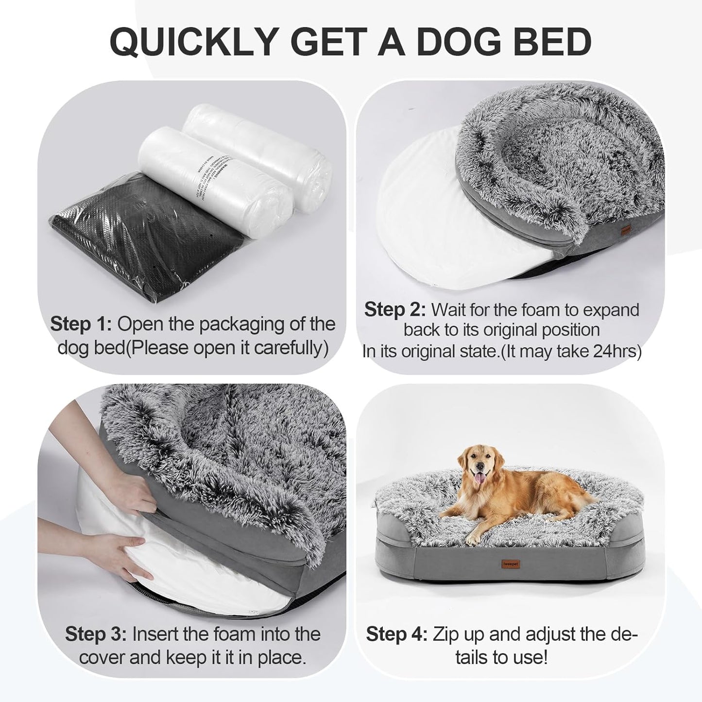 3.7 Inch Thickened Orthopedic Dog Beds for Extra Large Dogs, Supportive Dog Sofa Bed with 28D Egg-Crate Foam, Removable Washable Cover, Waterproof Lining, Half-Round Design for Puppy,Senior,Sick
