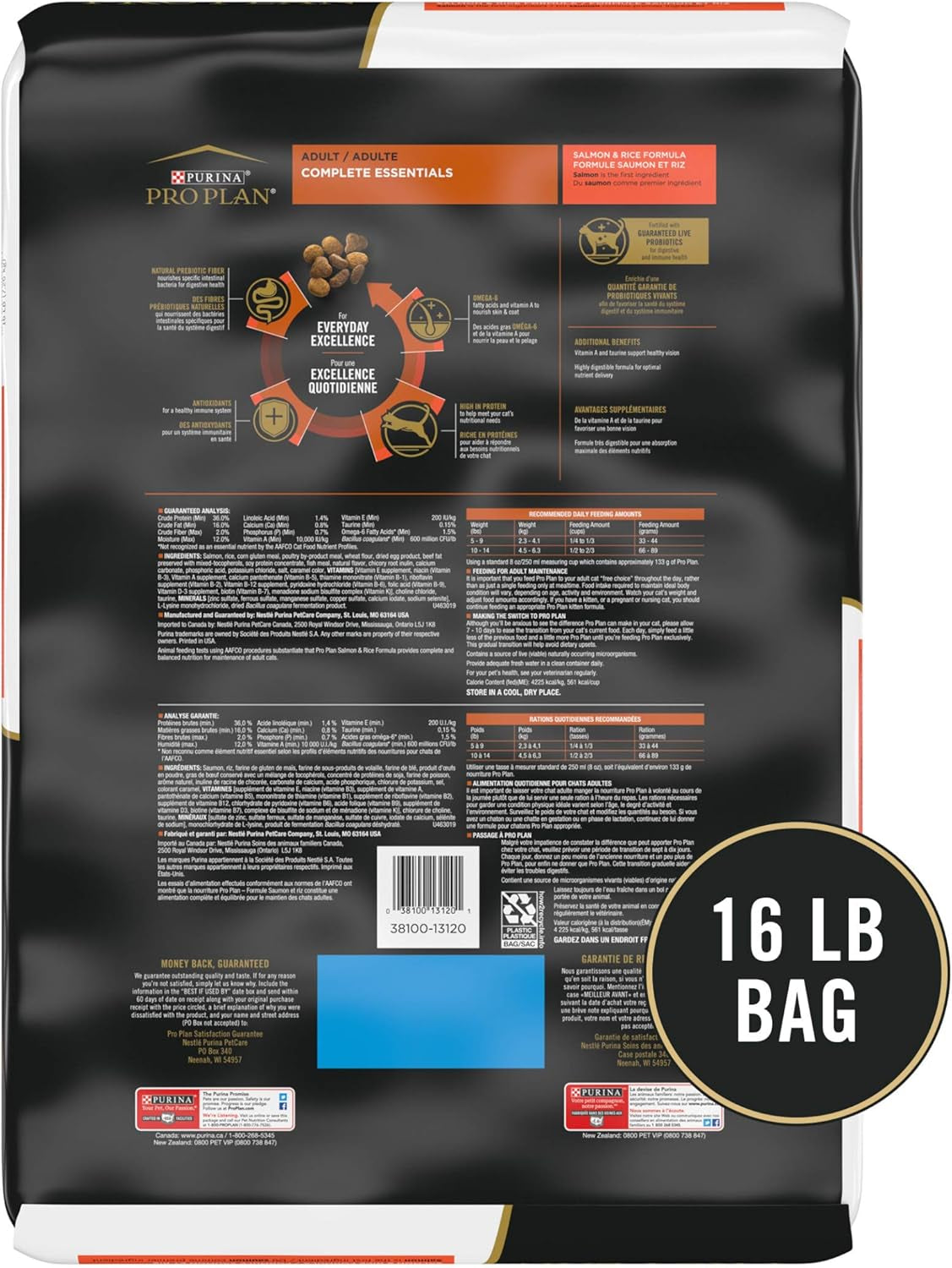 High Protein Cat Food with Probiotics for Cats, Salmon and Rice Formula - 16 Lb. Bag