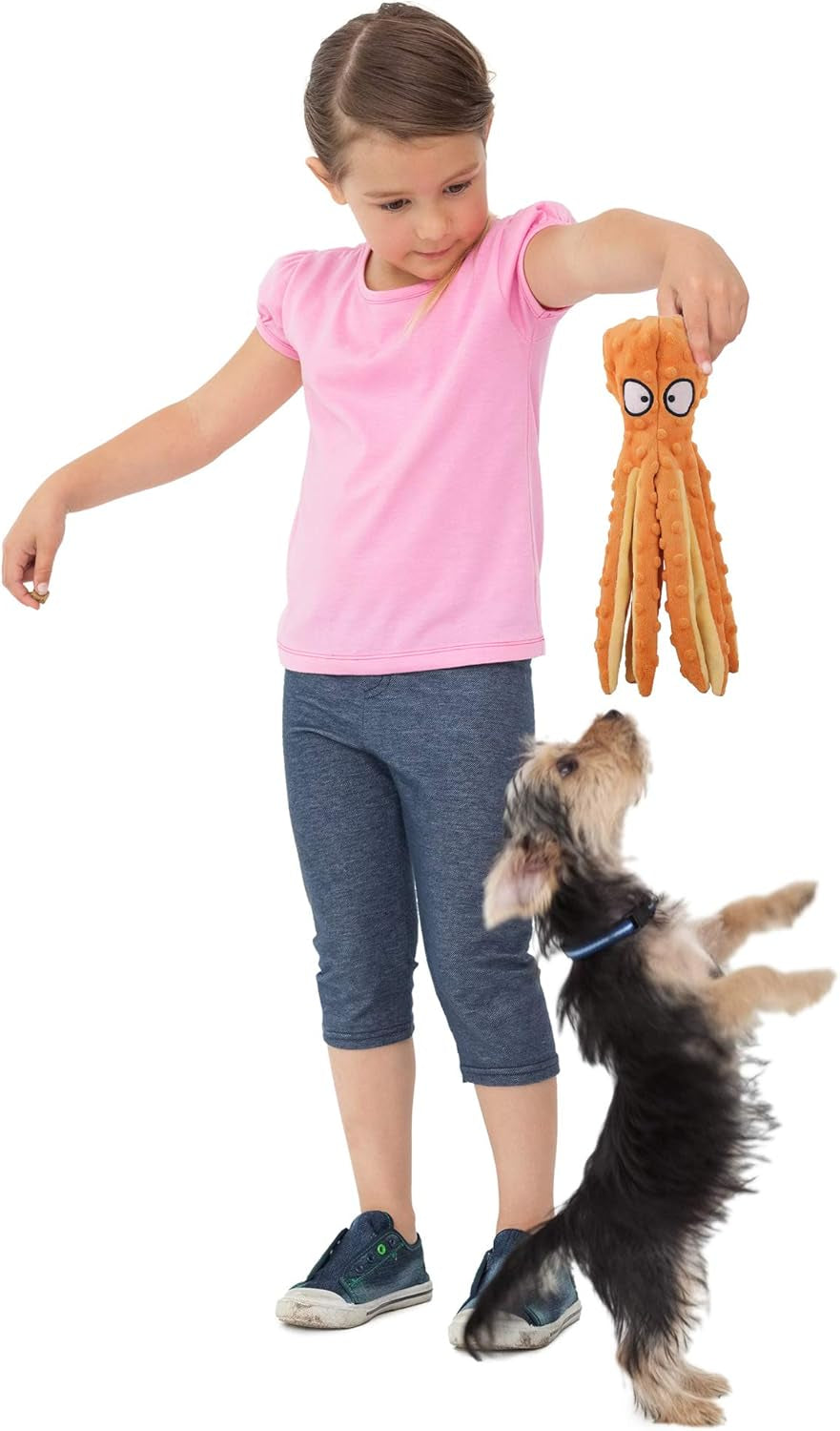 2 Pack 12.6" Octopus Dog Squeaky Toys No Stuffing Crinkle Plush Dog Toys for Puppy Durable Dog Chew Toys for Small to Medium Dogs Greenorange