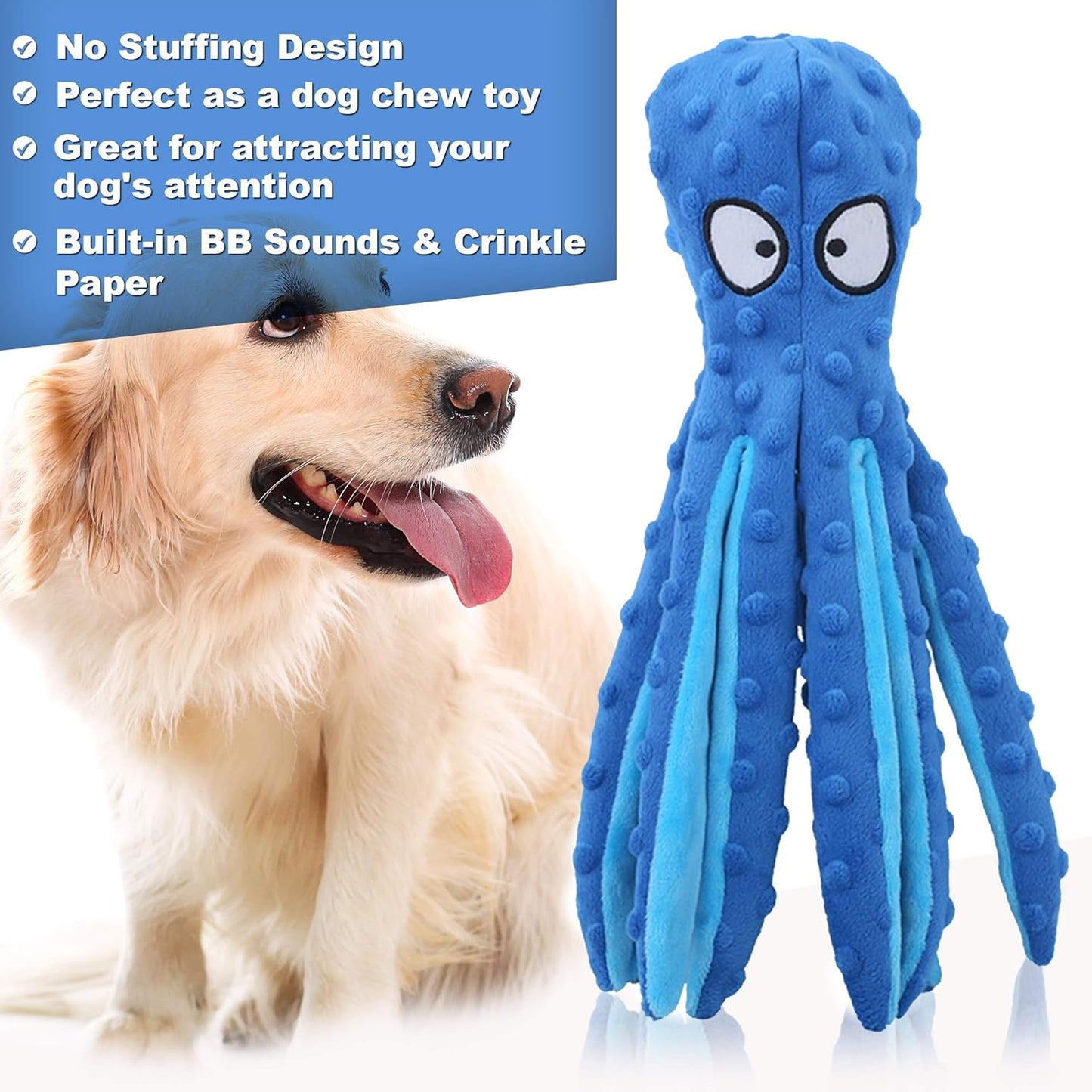 2 Pack 12.6" Octopus Dog Squeaky Toys No Stuffing Crinkle Plush Dog Toys for Puppy Durable Dog Chew Toys for Small to Medium Dogs Greenorange