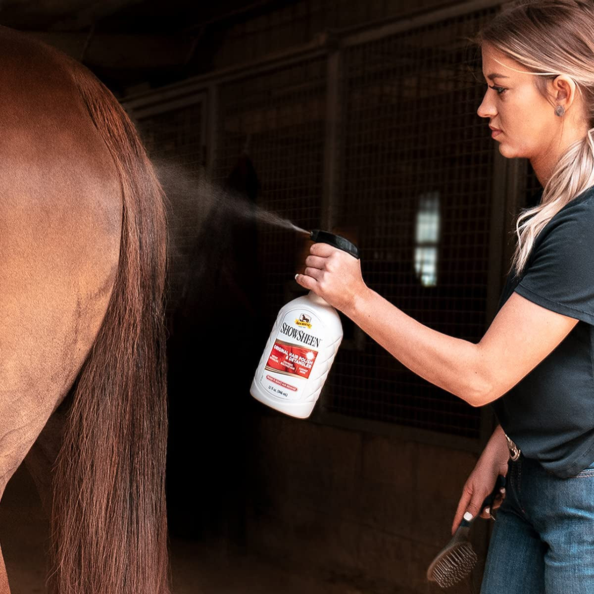 Showsheen Hair Polish & Detangler 32Oz Spray Bottle, Horse and Dog Coat, Mane and Tail, Instant Detangling & Reduces Hair Breakage for Healthy Grooming & Radiant Shine