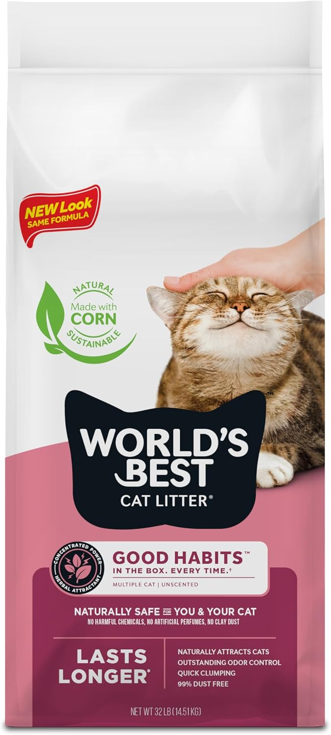 Good Habits Cat Attract Litter | Natural Plant-Based Attractant | Multicat Flushable Corn Litter | Unscented Odor Control | Low Tracking & Lightweight | Made in USA 32Lb Bag