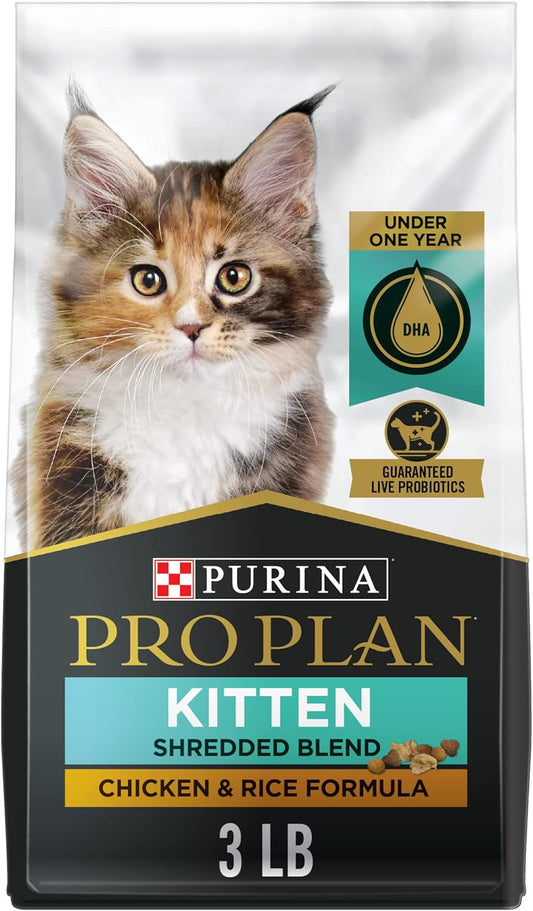 with Probiotics, High Protein Dry Kitten Food, Shredded Blend Chicken & Rice Formula - 3 Lb. Bag