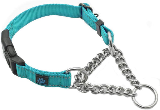 Stainless Steel Chain Martingale Collar - We Donate a Collar to a Dog Rescue for Every Collar Sold (Medium, Teal)