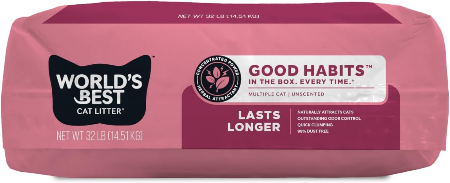 Good Habits Cat Attract Litter | Natural Plant-Based Attractant | Multicat Flushable Corn Litter | Unscented Odor Control | Low Tracking & Lightweight | Made in USA 32Lb Bag