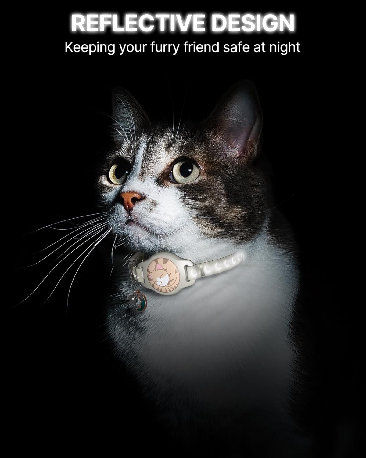 Cat Collar with Airtag Holder, Breakaway Airtag Cat Collar for Apple Air Tag with Luminous & Reflective Pattern, Waterproof GPS Cat Tracker Collars for Boy Girl Cats Kittens with Bell, Khaki (8-12")