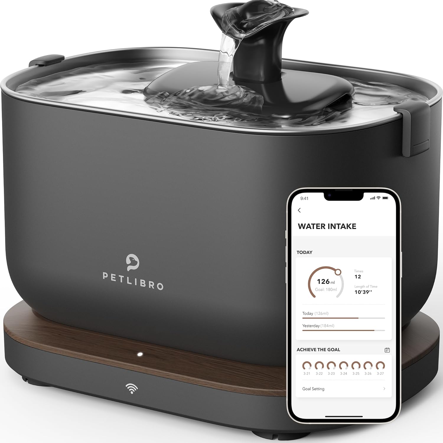 Cat Water Fountain, App Monitoring Pet Fountains for Cats Indoor with Stainless Steel Tray, 2.5L/84Oz Dockstream Automatic Water Dispenser for Drinking, 2.4G Wi-Fi Smart Bowl Inside