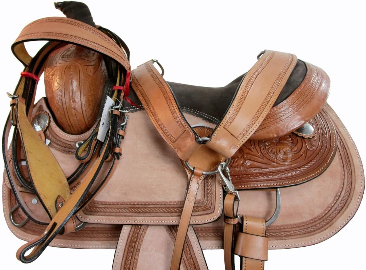 15 16 17 Deep Seat Western Saddle Floral Tooled Horse Trail Pleasure Package FQHB