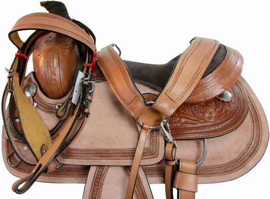 15 16 17 Deep Seat Western Saddle Floral Tooled Horse Trail Pleasure Package FQHB