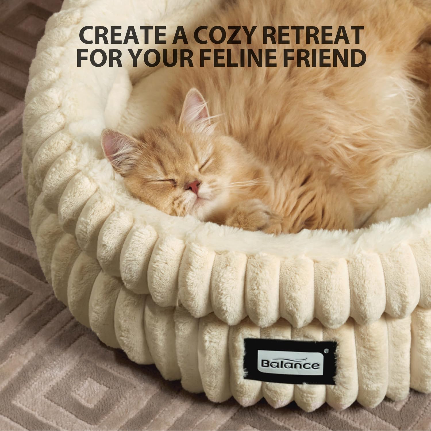 Cat Bed, Washable round Cat Beds for Indoor Cats, Super Soft Plush Faux Fur with Anti-Slip Bottom