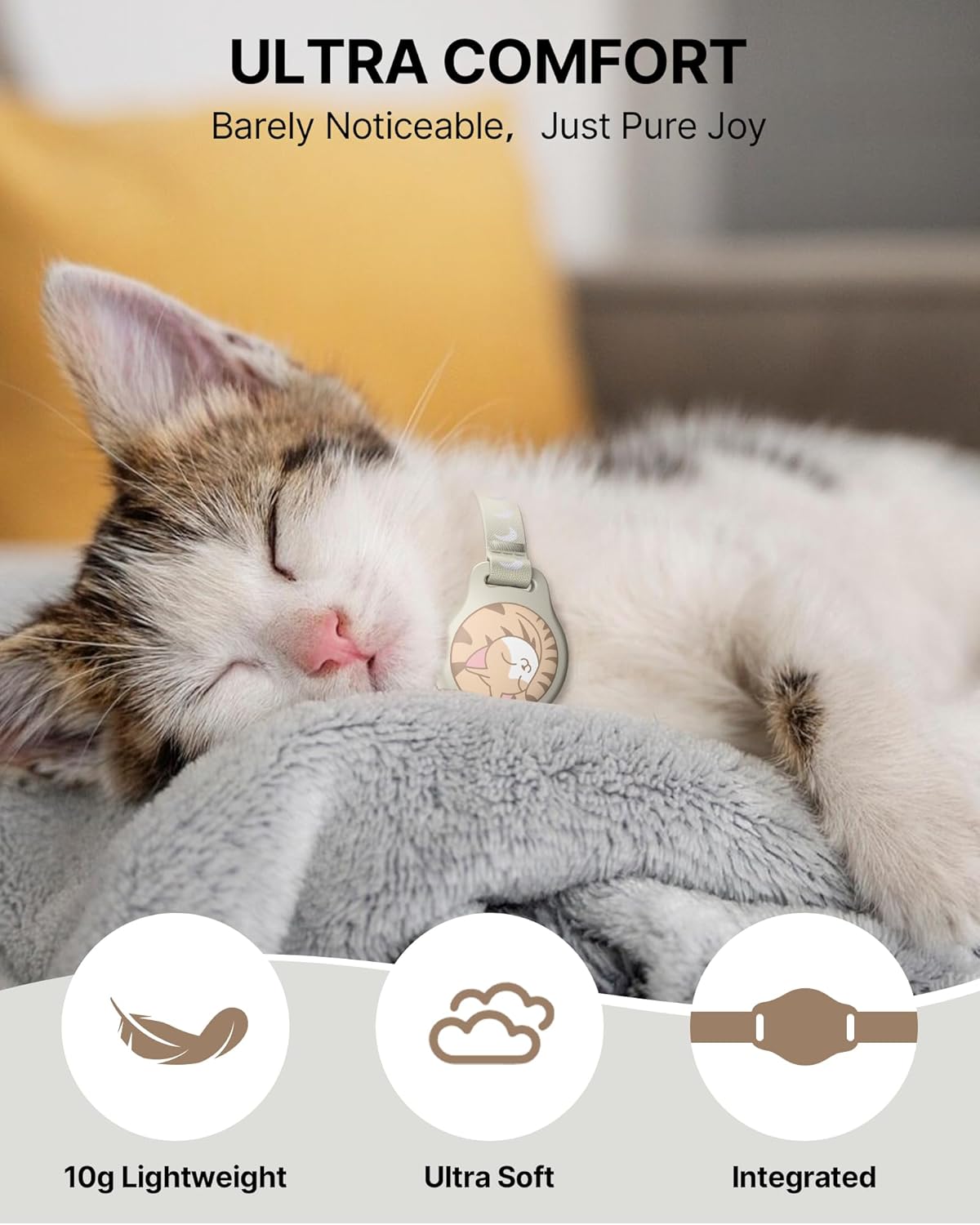 Cat Collar with Airtag Holder, Breakaway Airtag Cat Collar for Apple Air Tag with Luminous & Reflective Pattern, Waterproof GPS Cat Tracker Collars for Boy Girl Cats Kittens with Bell, Khaki (8-12")