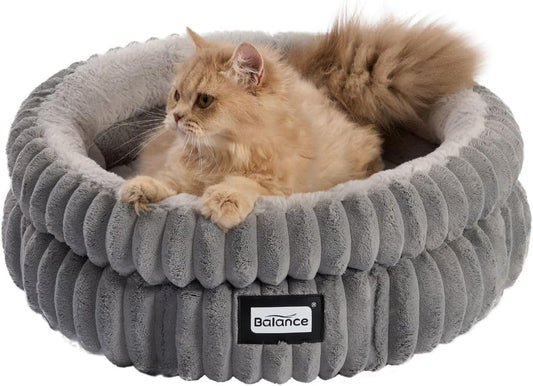 Cat Bed, Washable round Cat Beds for Indoor Cats, Super Soft Plush Faux Fur with Anti-Slip Bottom