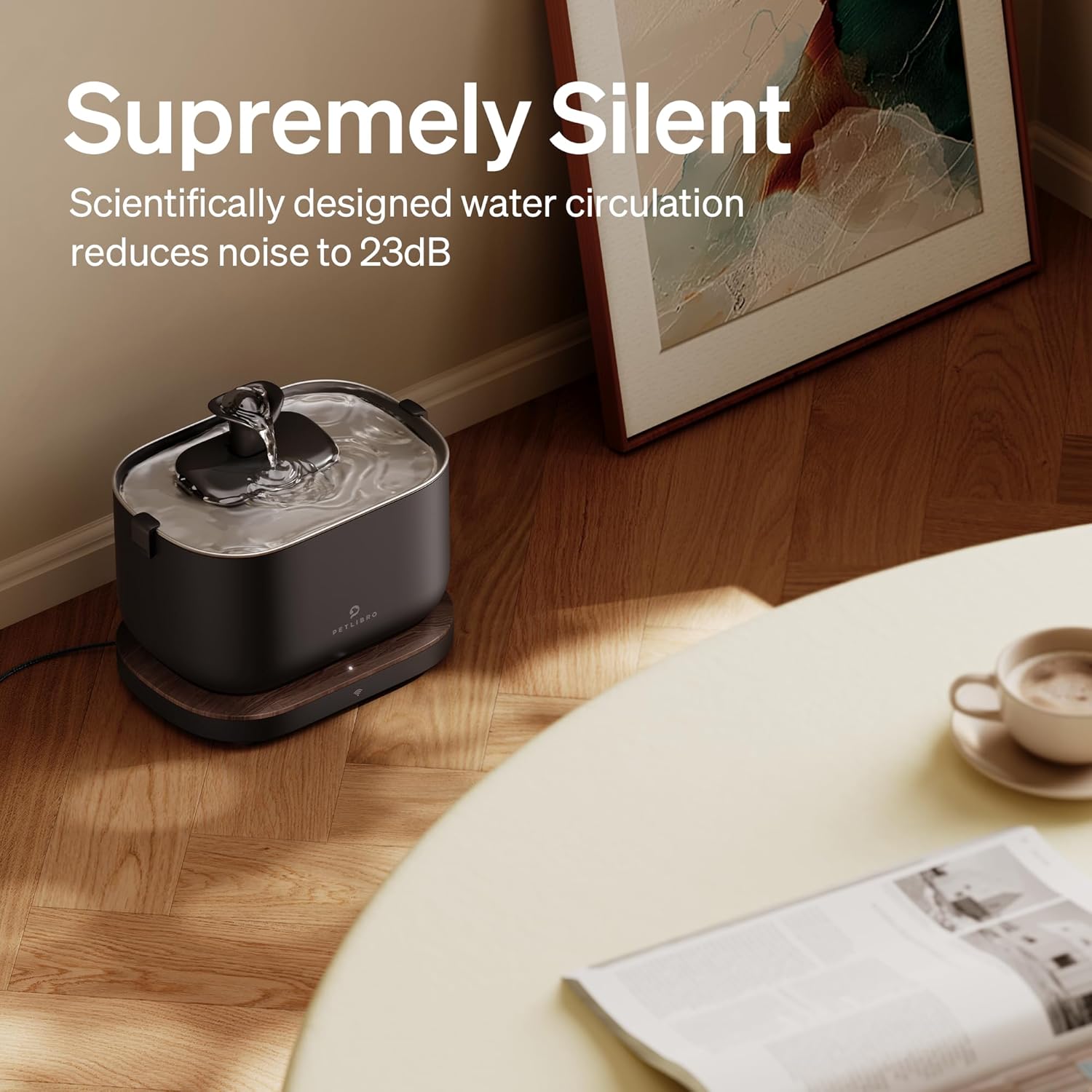 Cat Water Fountain, App Monitoring Pet Fountains for Cats Indoor with Stainless Steel Tray, 2.5L/84Oz Dockstream Automatic Water Dispenser for Drinking, 2.4G Wi-Fi Smart Bowl Inside