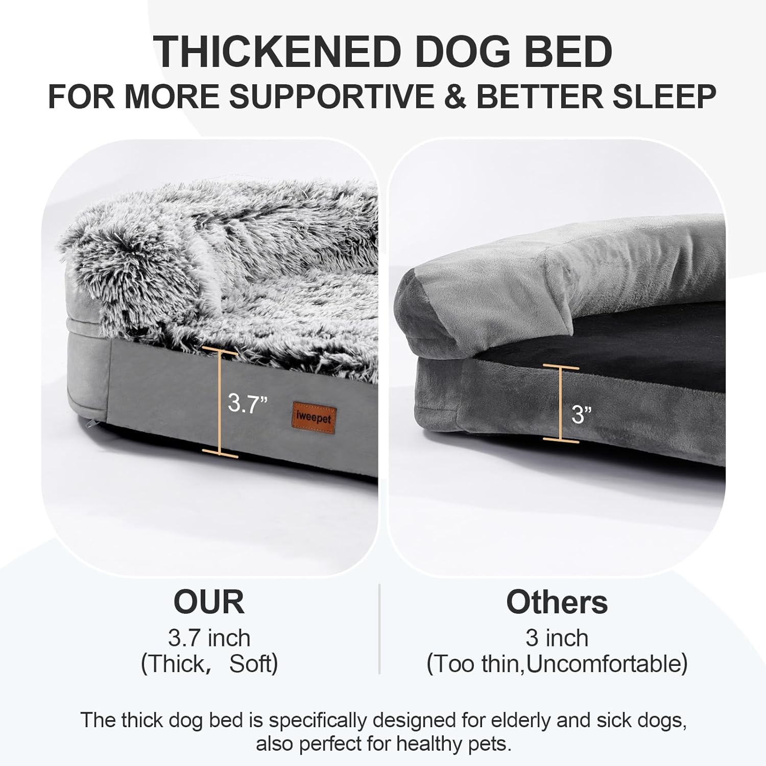 3.7 Inch Thickened Orthopedic Dog Beds for Extra Large Dogs, Supportive Dog Sofa Bed with 28D Egg-Crate Foam, Removable Washable Cover, Waterproof Lining, Half-Round Design for Puppy,Senior,Sick