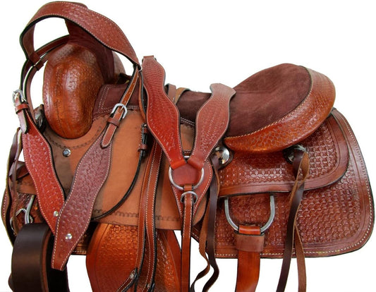 Western Trail Saddle Horse Pleasure Comfortable Ride Tooled Leather Rodeo Cowboy Saddles 15 16 17 18 FQHB