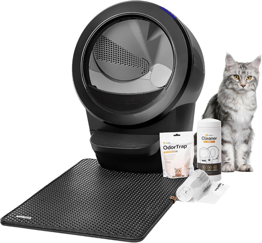 Litter-Robot 4 Core Bundle by , Black - Automatic, Self-Cleaning Cat Litter Box, Includes Litter-Robot 4, 6 Odortrap Refills, 25 Liners, 30 Cleaner Wipes, Mat & Fence