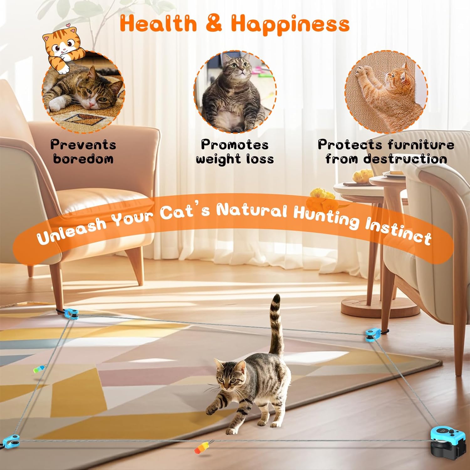  Automatic Cat Treadmill with Remote Control, 3 Speeds, Quiet Motor & Durable Design | Indoor Chase Hunting Feather Toys for Fitness, Playtime & Energy Release (Blue)