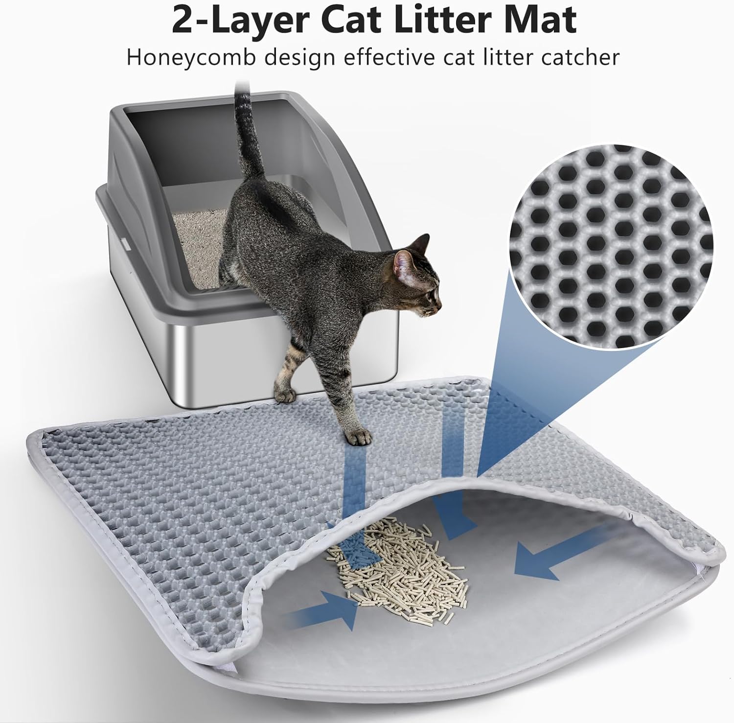Stainless Steel Cat Litter Box, Extra Large Litter Boxes for Big Cats, XL Metal Cat Litter Box with Lid, Anti-Urine Leakage, Non-Sticky, Include Cat Mat and Litter Scoop
