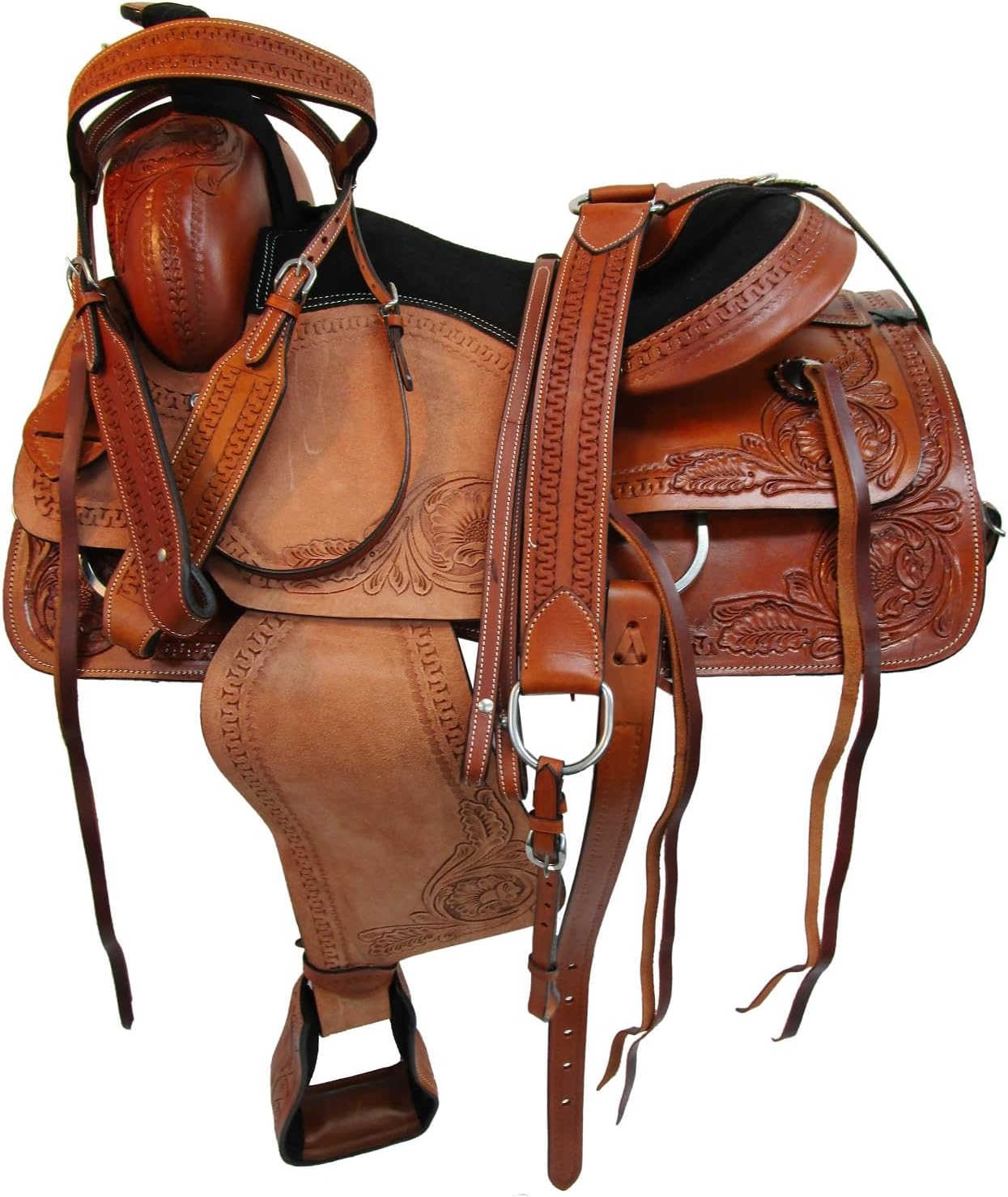 Western Trail Saddle Horse Pleasure Comfortable Ride Tooled Leather Rodeo Cowboy Saddles 15 16 17 18 FQHB