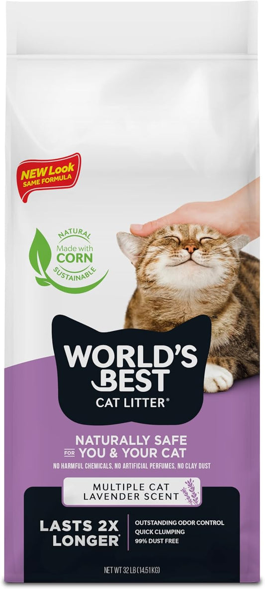 Multiple Cat Lavender Scented 32-Pounds - Natural Ingredients, Quick Clumping, Flushable, 99% Dust Free & Made in USA - Calming Fragrance & Long-Lasting Odor Control
