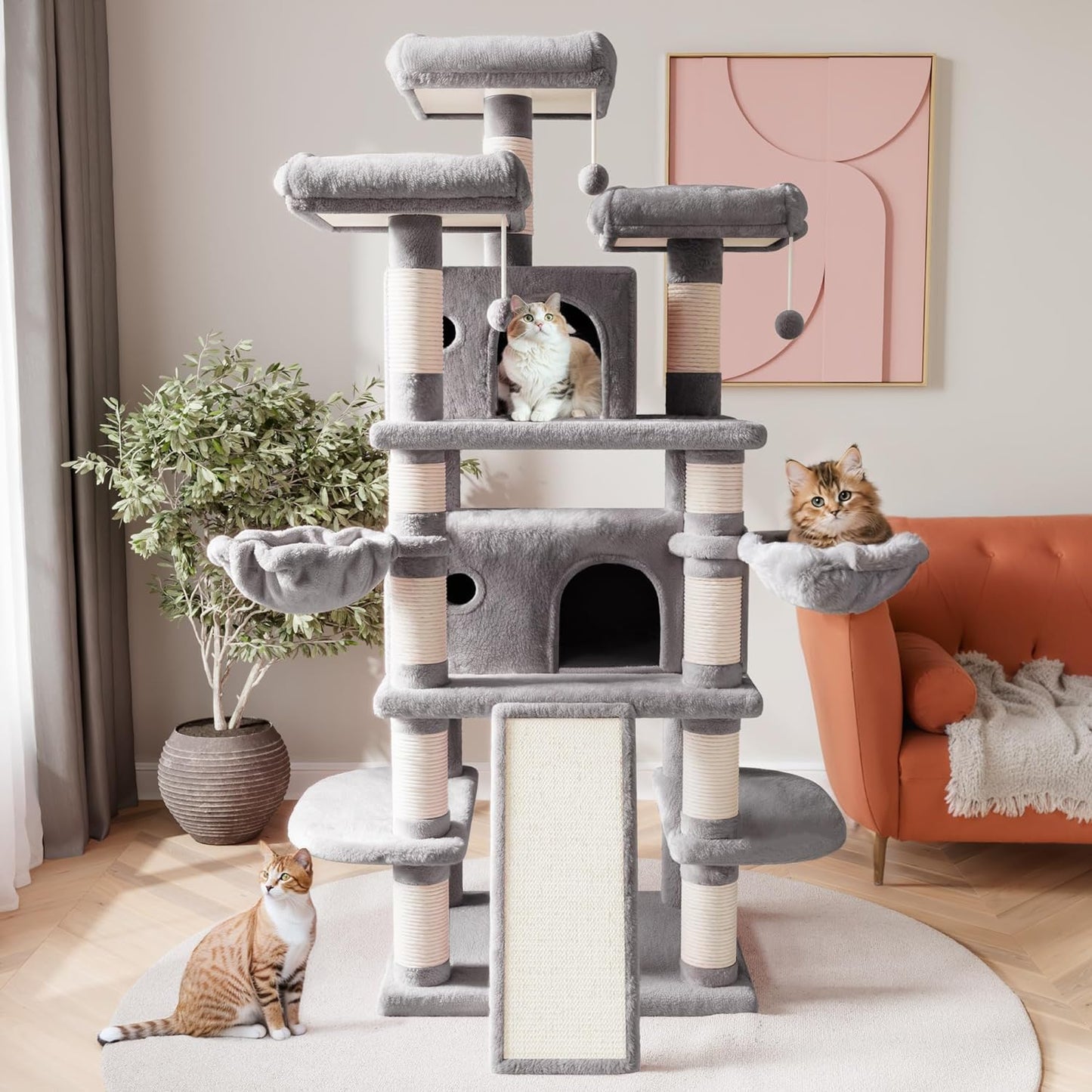 68 Inches Multi-Level Large Cat Tree for Large Kitties/Big Cat Tower with Condo/Cozy 