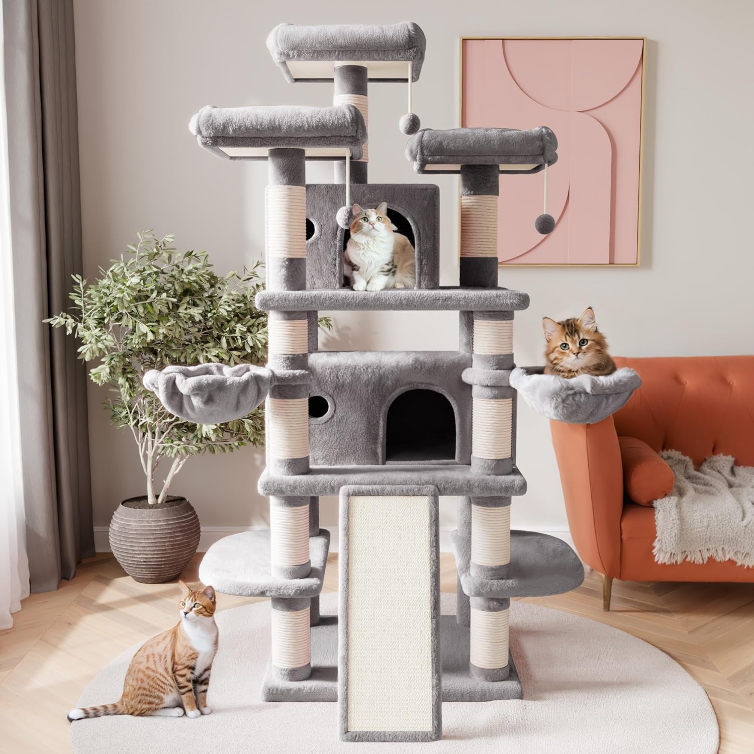 68 Inches Multi-Level Large Cat Tree for Large Kitties/Big Cat Tower with Condo/Cozy 