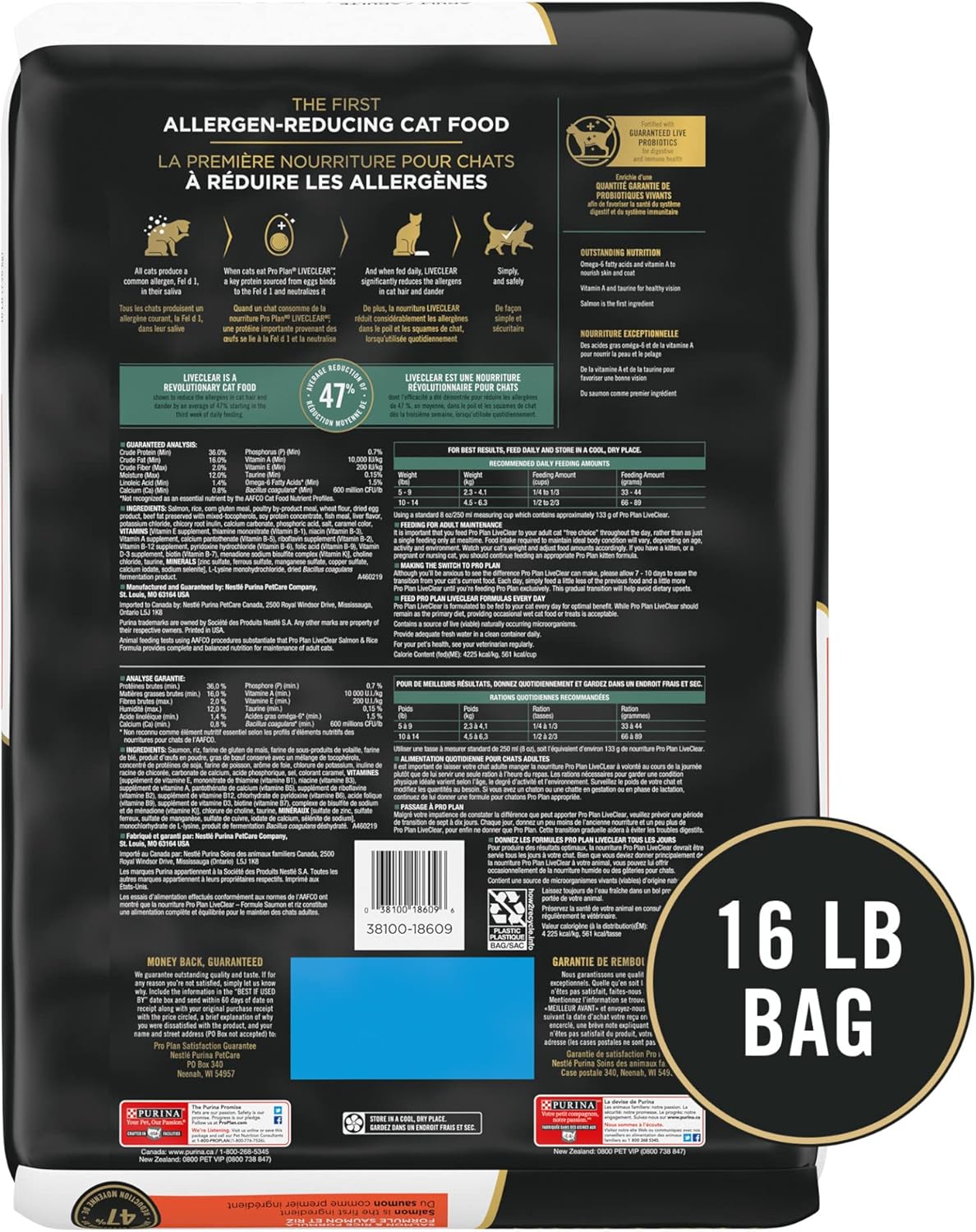 Allergen Reducing, High Protein Cat Food, LIVECLEAR Salmon and Rice Formula - 16 Lb. Bag