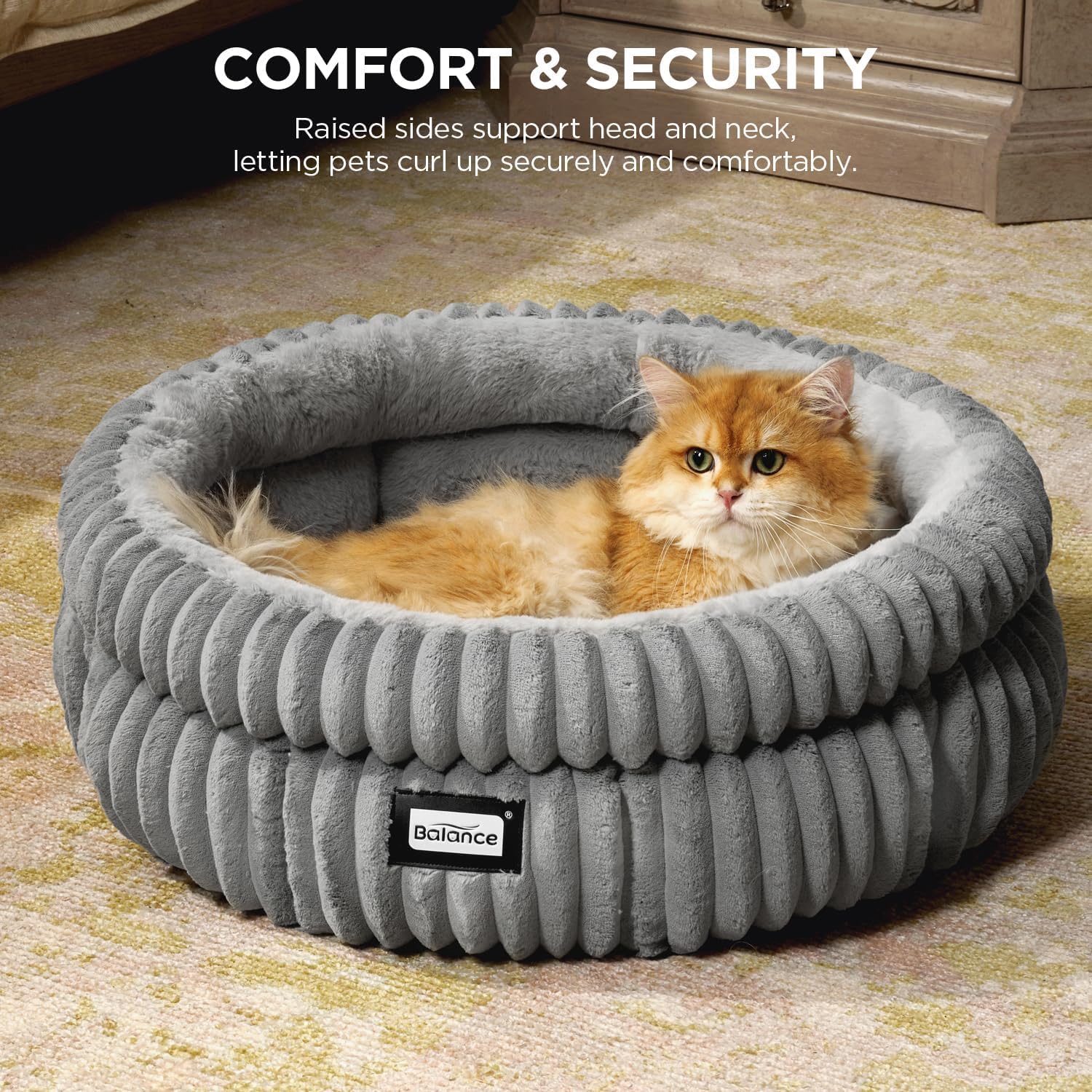 Cat Bed, Washable round Cat Beds for Indoor Cats, Super Soft Plush Faux Fur with Anti-Slip Bottom