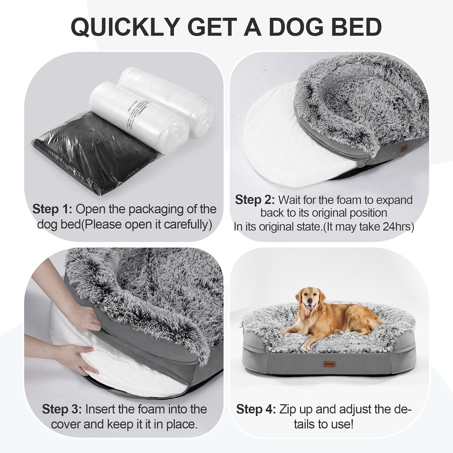 3.7 Inch Thickened Orthopedic Dog Beds for Extra Large Dogs, Supportive Dog Sofa Bed with 28D Egg-Crate Foam, Removable Washable Cover, Waterproof Lining, Half-Round Design for Puppy,Senior,Sick