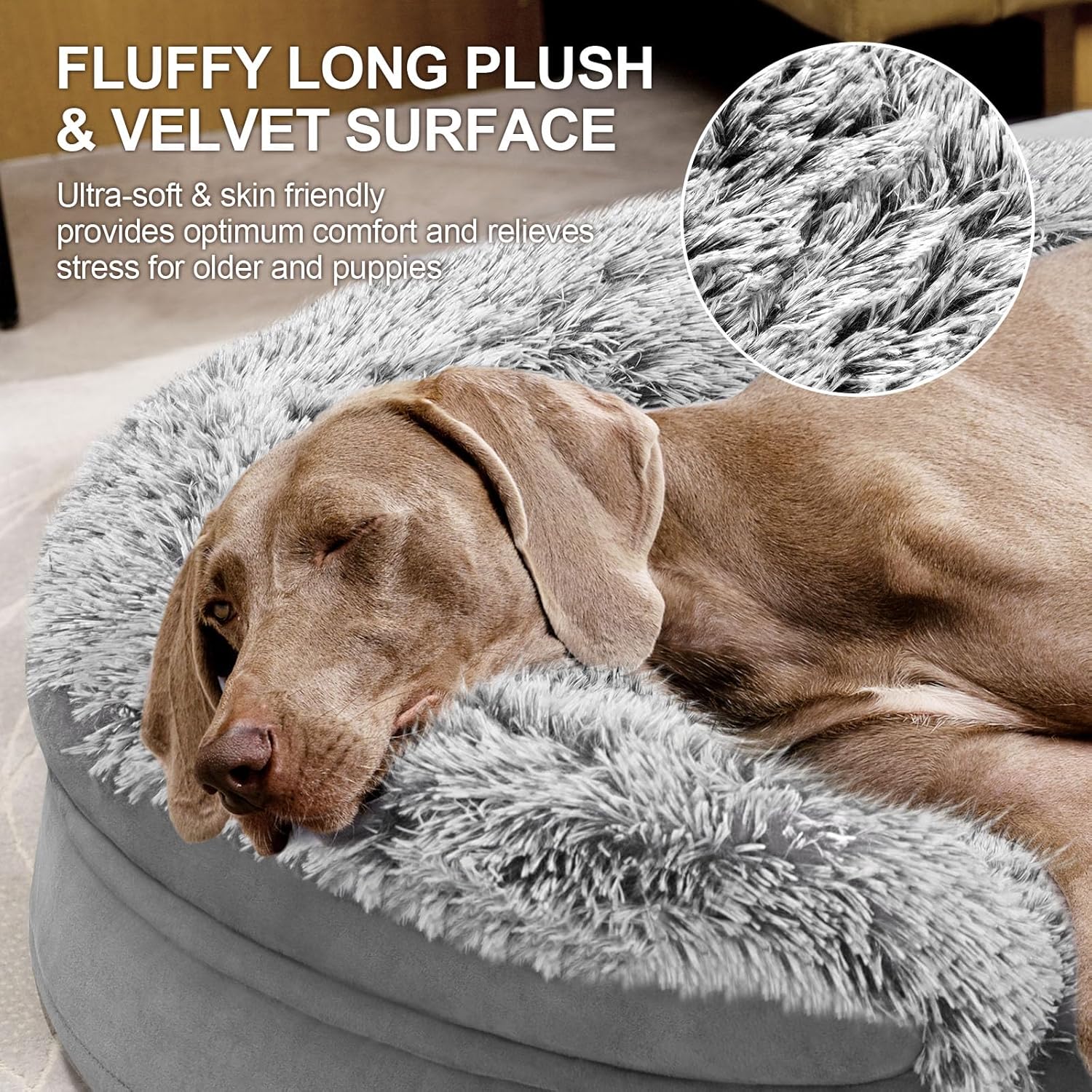 3.7 Inch Thickened Orthopedic Dog Beds for Extra Large Dogs, Supportive Dog Sofa Bed with 28D Egg-Crate Foam, Removable Washable Cover, Waterproof Lining, Half-Round Design for Puppy,Senior,Sick