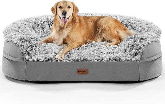3.7 Inch Thickened Orthopedic Dog Beds for Extra Large Dogs, Supportive Dog Sofa Bed with 28D Egg-Crate Foam, Removable Washable Cover, Waterproof Lining, Half-Round Design for Puppy,Senior,Sick