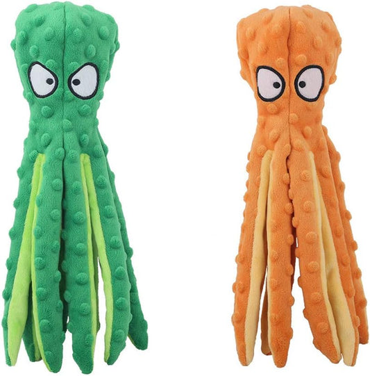 2 Pack 12.6" Octopus Dog Squeaky Toys No Stuffing Crinkle Plush Dog Toys for Puppy Durable Dog Chew Toys for Small to Medium Dogs Greenorange