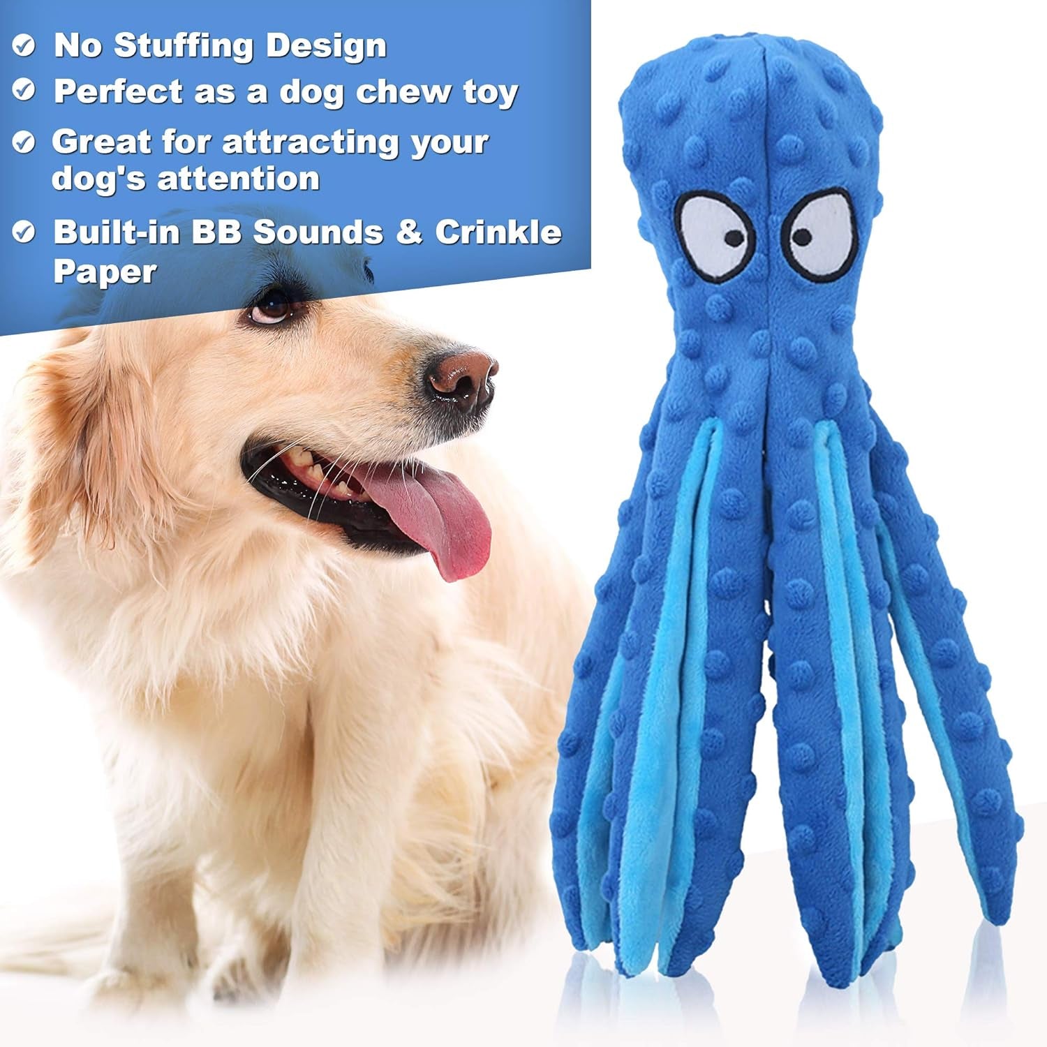 2 Pack 12.6" Octopus Dog Squeaky Toys No Stuffing Crinkle Plush Dog Toys for Puppy Durable Dog Chew Toys for Small to Medium Dogs Greenorange